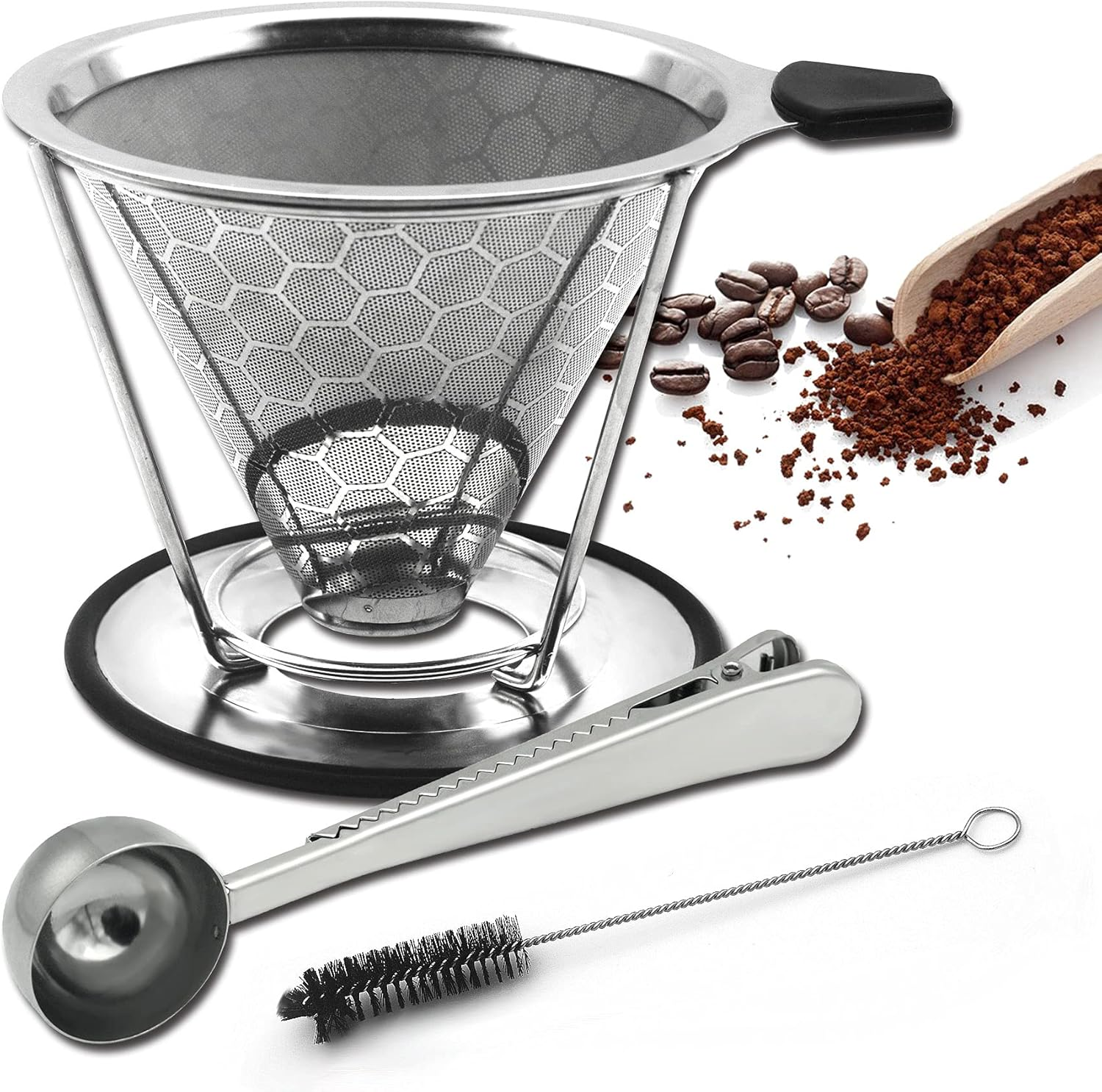 Reusable Coffee Filter Professional Manual Stainless Steel Coffee Dripper Cone C