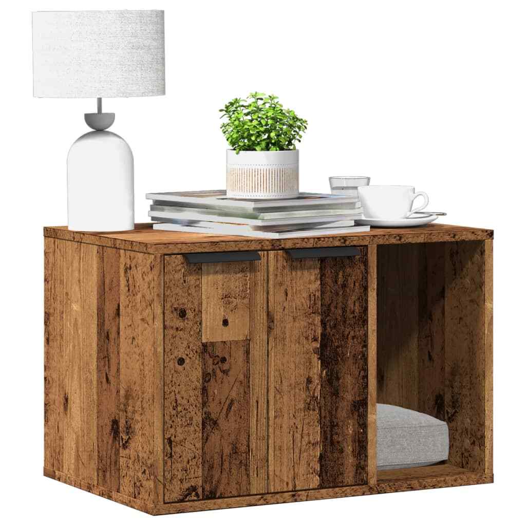 vidaXL Cat Litter Box Enclosure Old Wood 60x40x40 cm Engineered Wood