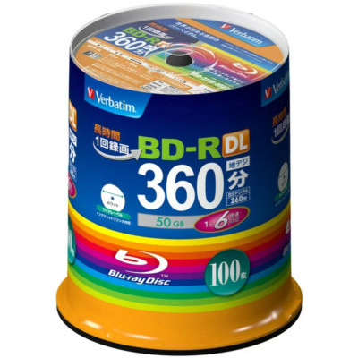 Verbatim 100 Blu-ray Disc 50GB Dual Layer BD-R DL 6X Speed Spindel VBR260RP100SV