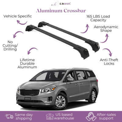 ERKUL Roof Rack Cross Bars Fits Kia Sedona 2015-2021 Fits Flush Rails Black