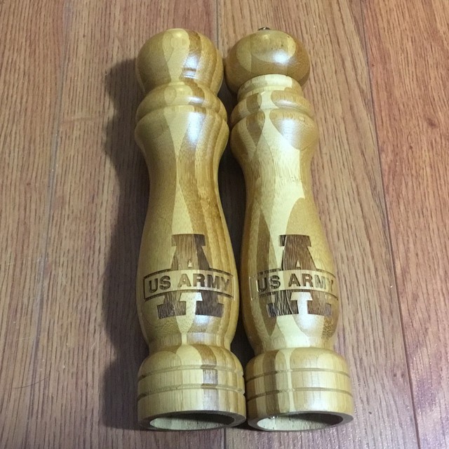 2" Diameter x 8" Tall U.S. Army Laser Engraved Bamboo Salt & Pepper
