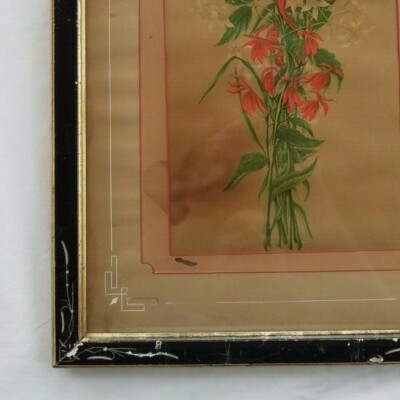 Antique 19th c. Chinese Botanical Watercolor Painting in Art Deco