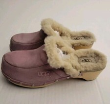 UGG Kalie Lined Clogs Sz 7 Suede Sheepskin Wood Sole Slip On 5426 Lavender