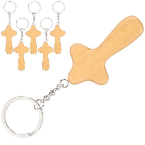 2 Count Wooden Cross Key Ring Miss Lovers Chains Pendant Keychain - Afbeelding 6 van 12