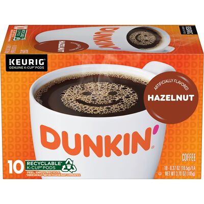 Dunkin Hazelnut Flavored Coffee 10 K-Cup Pods for Keurig Brewer