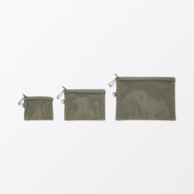 Muji Polyester Double Zipper Case With 3 Size Kaki Color From Japan
