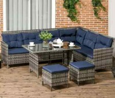 Garden Dining Set Large Rattan Furniture Patio Glass Table Corner Wicker Sofa