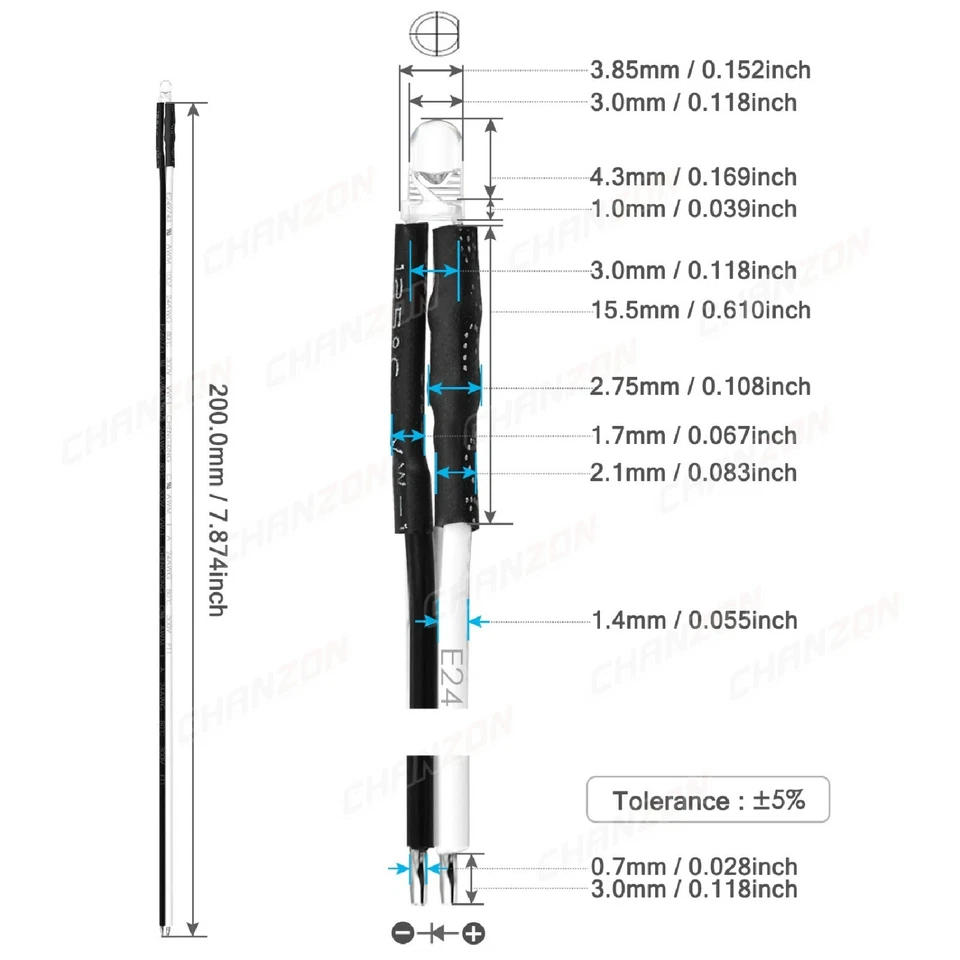 Diodi LED CABLATI alta luminosità 3 e 5 mm  BIANCO ROSSO VERDE BLU PRONTI 3-12V - Immagine 2 di 3