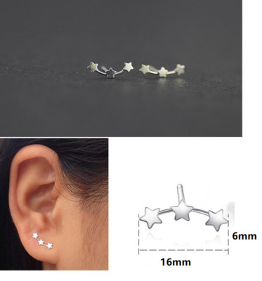 Women 925 Sterling Silver 3 Stars Star Ear Stud Climber Earrings Jewelry Gift S4