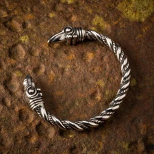 8Inch Viking Raven Head Torc Bracelet Men's Stainless Steel Arm Ring Cuff Bangle