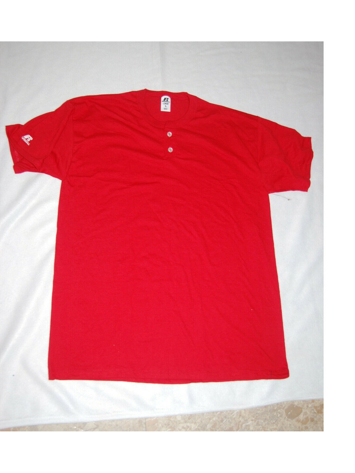 Мужская красная рубашка Henley классического покроя с круглым вырезом RUSSELL Mens S
