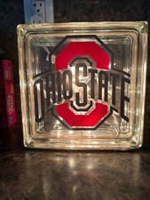 NCAA THE OHIO STATE BUCKEYES LIGHTED GLASS BLOCK 7 1/2" X 7 1/2" TESTED EX COND