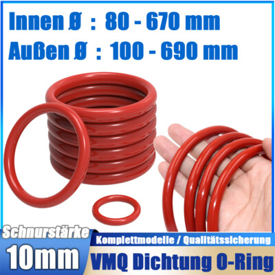 O-Ring Ø 80-670 mm Schnurstärke 10 mm DIN3771 Silikon Dichtring Oring Nullring