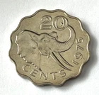 1975 Swaziland Scalloped Coin 20 cents African Elephant Animal Wildlife