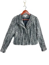 Cabi Black White Tweed Moto Jacket Blazer Wool 529 Size 4 Zip Small Classic