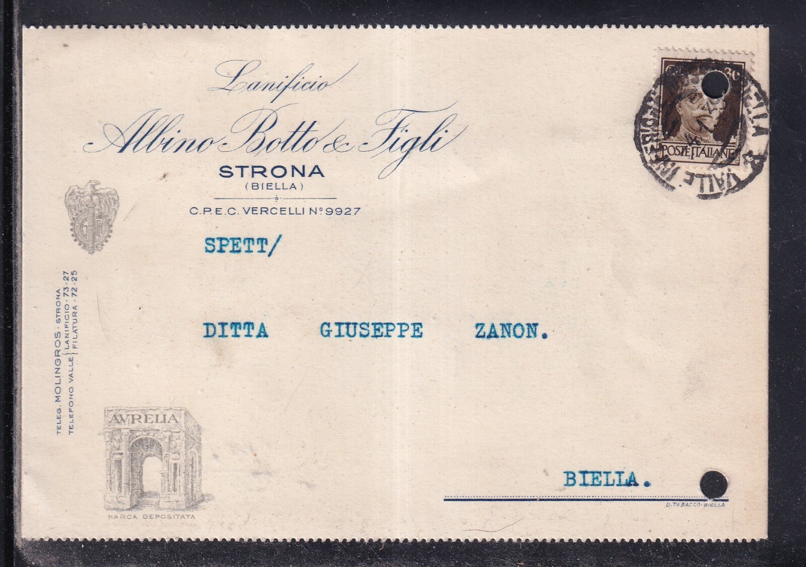 Cartolina Commerciale Strona Lanificio Botto & Figli KY2261