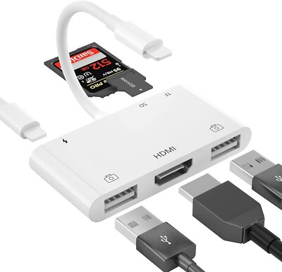 HDMI Adapter for iPhone,USB to iPhone Adapter,SD Card Reader for iPhone,6 in 1