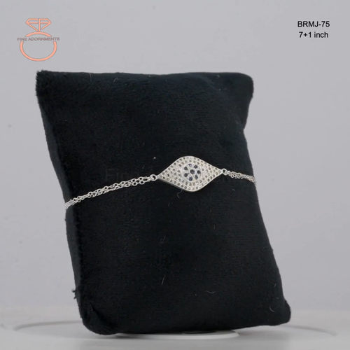 925 Starling Silver Evil Eye Chain Bracelet Blue Sapphire & Diamond Bracelet New - Video 1 of 1