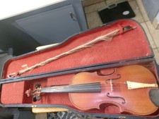 Antique Copy of Stradivarius Violin Czech-Slovakia Stamped 23" Orig. Bow and Cas