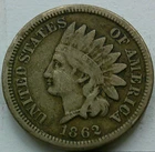 US 1862 Copper-Nickel Indian Head Cent  **