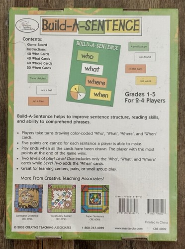 Build A Sentence who?what?where?when? Homeschooling Aid Sentence Structure, New - Picture 3 of 7