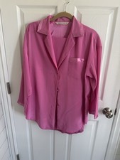 Vtg Y2K Victoria's Secret Hot Pink Satin Pajama Set Long Sleeve Pants Small EUC