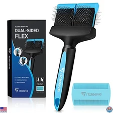 Gentle Dual Flex Slicker Brush for Dogs & Cats - Grooming Tool for Sensitive