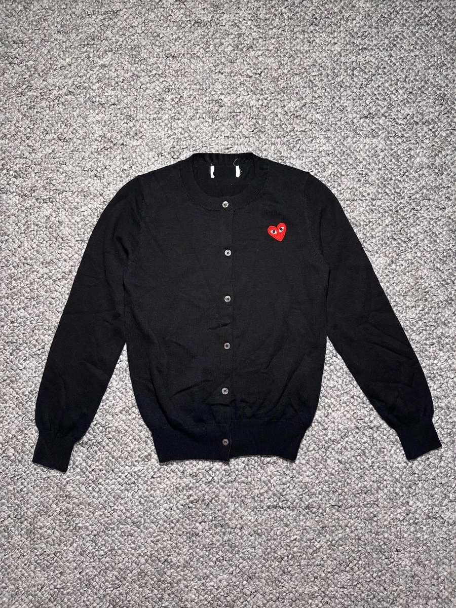トップス PLAY Round Neck Cardigan black Emblem Comme des Garçons PLAY - Black Emblem Knit in Light Grey – Stoy