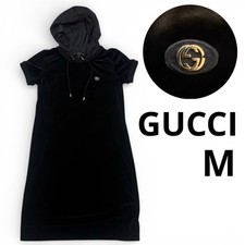 GUCCI Velvet Dress Hood Black Black Logo M F/S from Japan