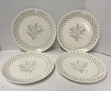 Homer Laughlin Golden Wheat Dinner Plates Fleur De Lis 9 inch MCM Set of 4