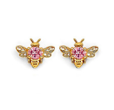 NEW 14K YELLOW GOLD BEE STUD EARRINGS WITH SCREW BACK