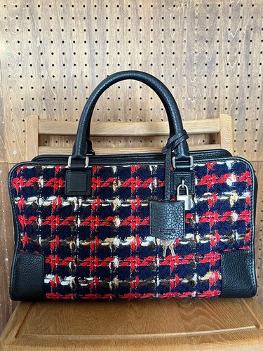 LOEWE Junya Watanabe Amazona Handbag Tweed Leather Navy Red