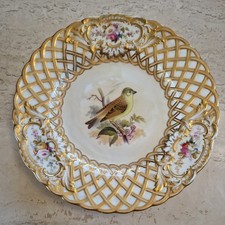Minton ornithological subject plate c1840 blind trellis moulded shape painted
