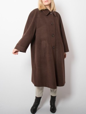ELENA MIRO Vintage Angora Wool Swing Coat Chocolate Broen Soft Winter Wear Large