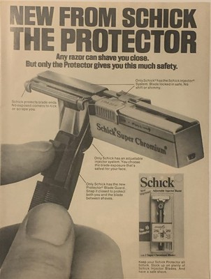 1973 Schick Super Chromium Razor PRINT AD The Protector VTG 1970s Shaving Safety