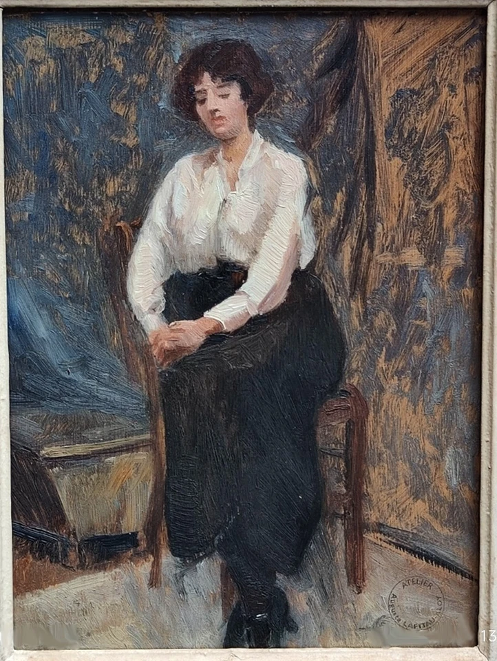 Augusta LAFITAU-ALOY 1882-1974 - BEL IMPRESSIONNISTE - PORTRAIT DE FEMME ASSISE - Photo 4/4