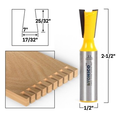7Â° X 17/32'' Dovetail Router Bit - 1/2'' Shank - Yonico 14822