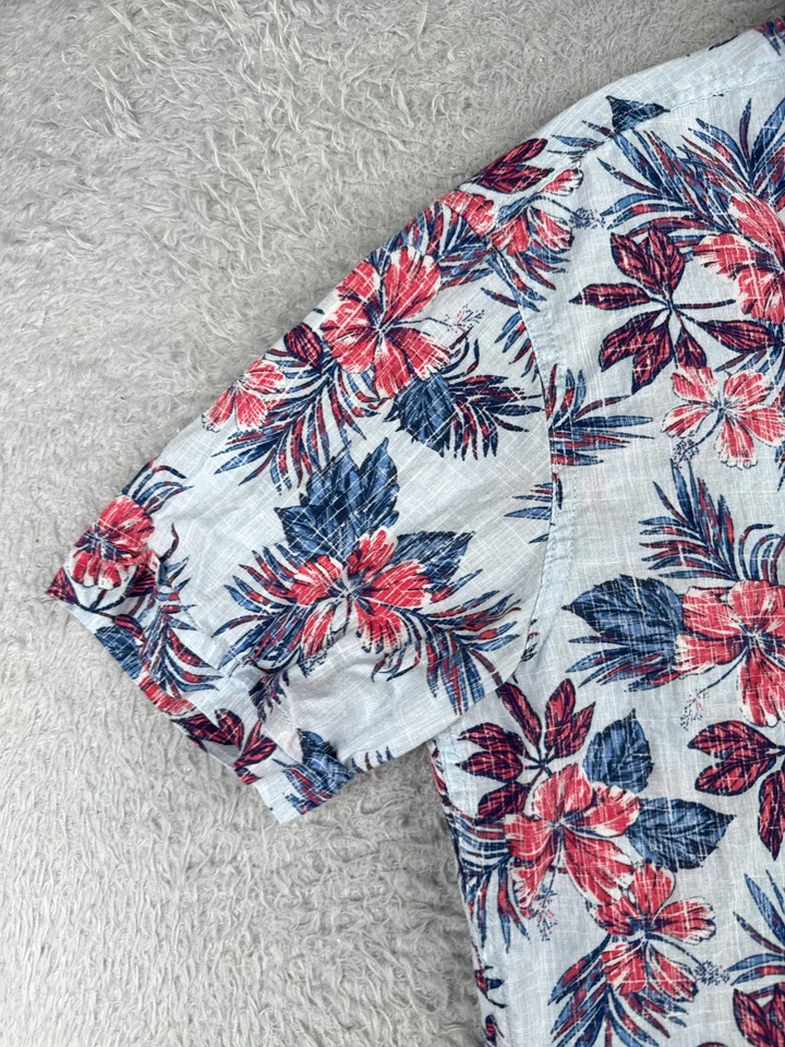 IZOD Saltwater Shirt Men Small Blue Floral Leaf Button Up Cotton Blend Hawaiian - Image 3 of 4