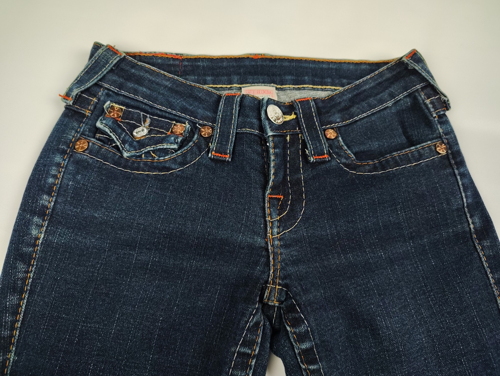 True Religion Jeans Julie Flap Pocket Women’s 25x35 Dark Wash Blue Low Rise USA thumbnail 6
