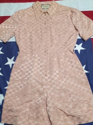  GUCCI  GG  On Faille pattern  jumpsuit all-in-one Mahogany Cotton Women Size 40
