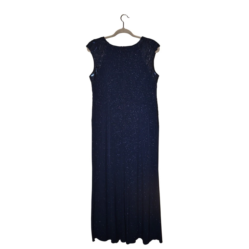 ALEX EVENINGS $299 Navy Sparkle Sequin Lace Sleeveless Long Gown 12P - Image 2 of 4