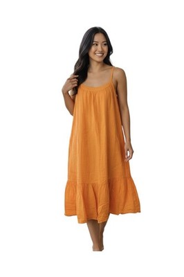 GAP Women's Orange Sleeveless Gauze Cotton Tiered Relaxed Fit Midi Dress Large