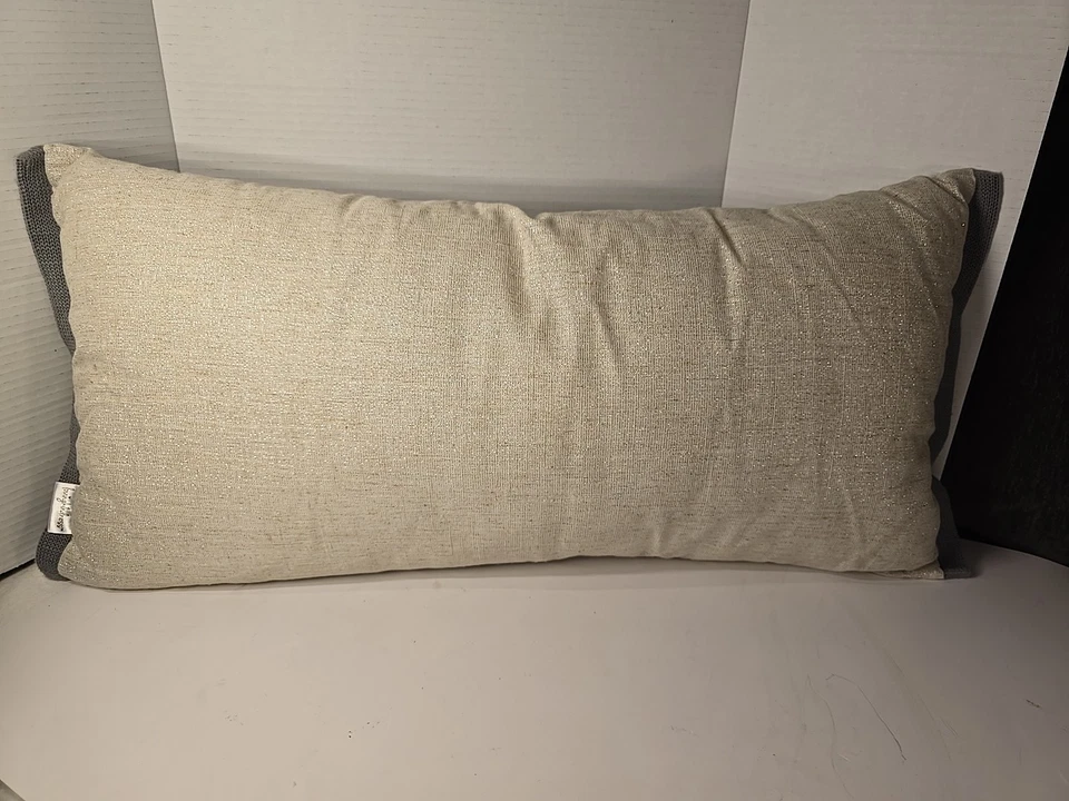 Loving Kindness Appliqued Embroidered Pumpkin Throw Pillow Gray Beige Fall 28x13 - Image 2 of 3