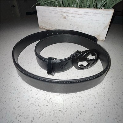 Gucci Unisex Black Basic Belt Interlocking GG Buckle Size 120-48