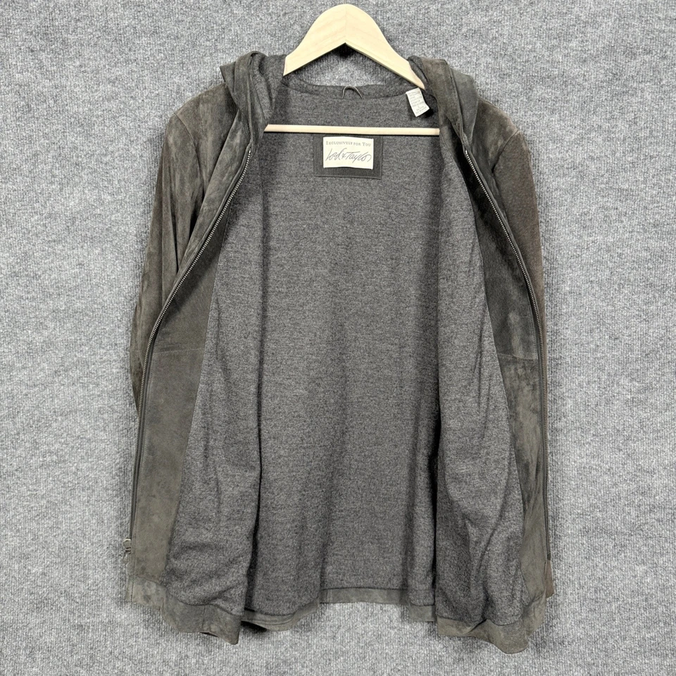 Chaqueta con Capucha Lord & Taylor Para Hombres Talla Grande Gamuza Cremallera Completa Gris Mangas Largas Foto 3 de 4