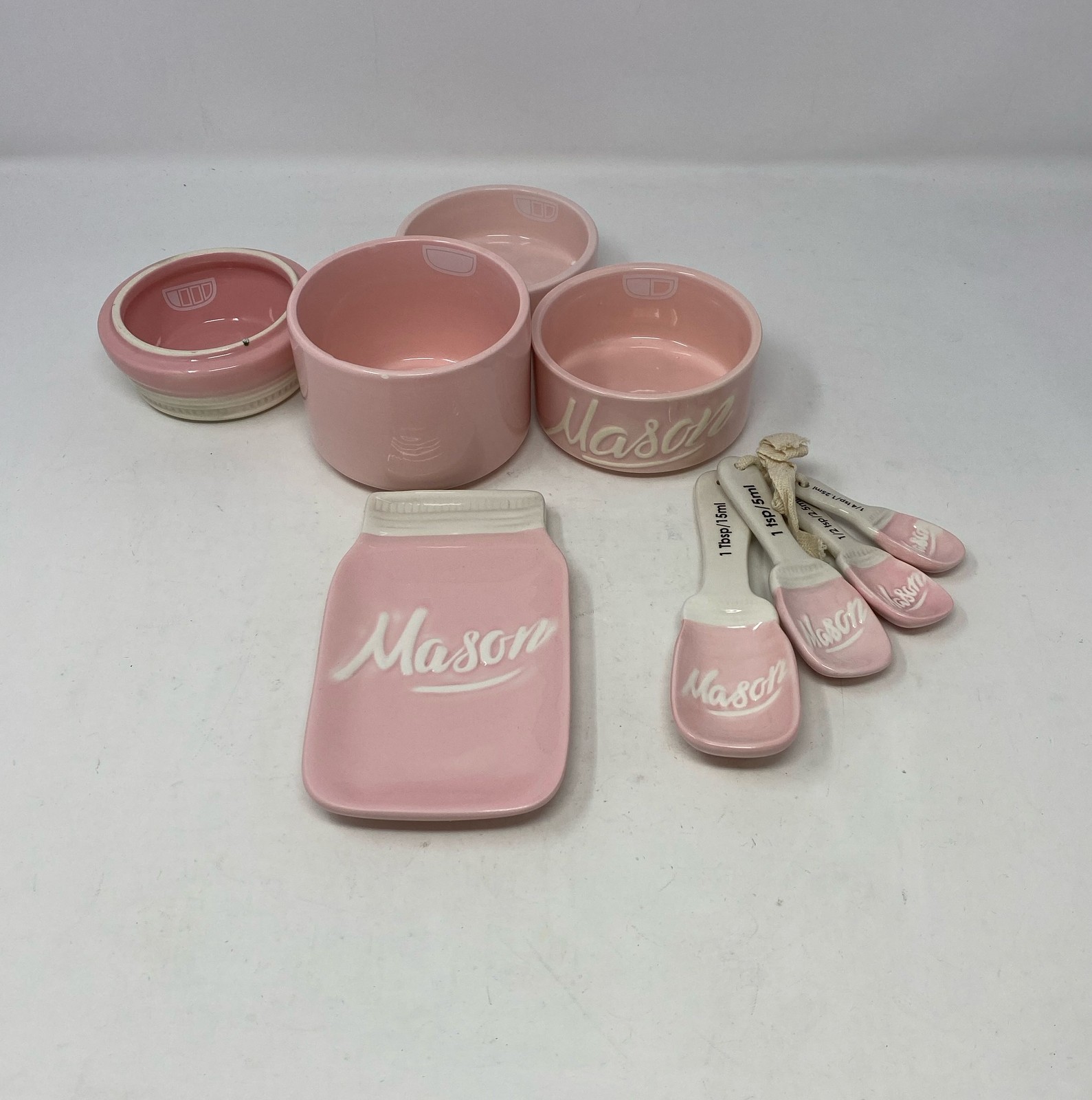 Mason Jar Kitchenware Set - Ceramic Measuring Cups, Measuring Spoons 10 PC Pink