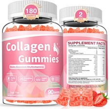 180 Count Collagen Gummies Collagen Protein Type I II III V X with Biotin Vitami