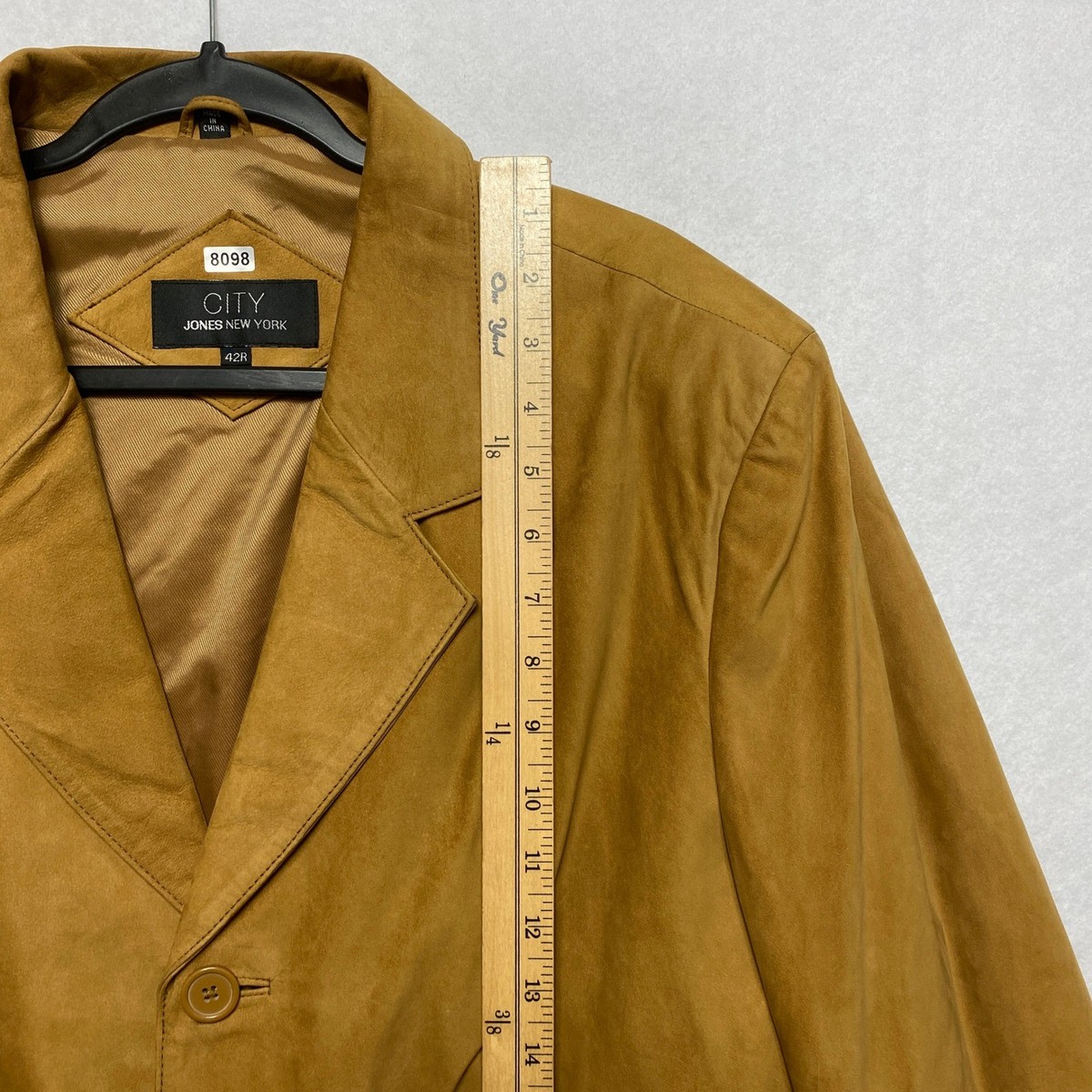 City Jones New York Suede Leather Blazer Mens Size 42R Tan Leather