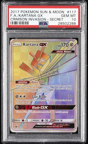 2017 POKEMON SUN & MOON CRIMSON INVASION SECRET #117 FULL ART/KARTANA GX PSA 10