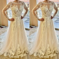 Gorgeous Wedding Dresses Lace Appliques Long Sleeves Sweep Train Bridal Gowns